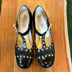 Clarks Black and Cream Women's Mary Jane Heels